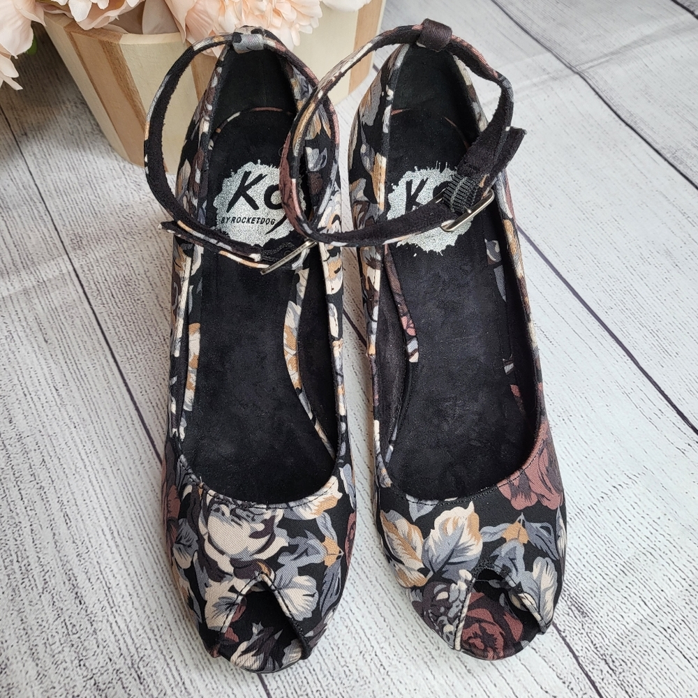 K9 by Rocket Dog Peeptoe Ankle Strap Floral High Heel Size 7.5